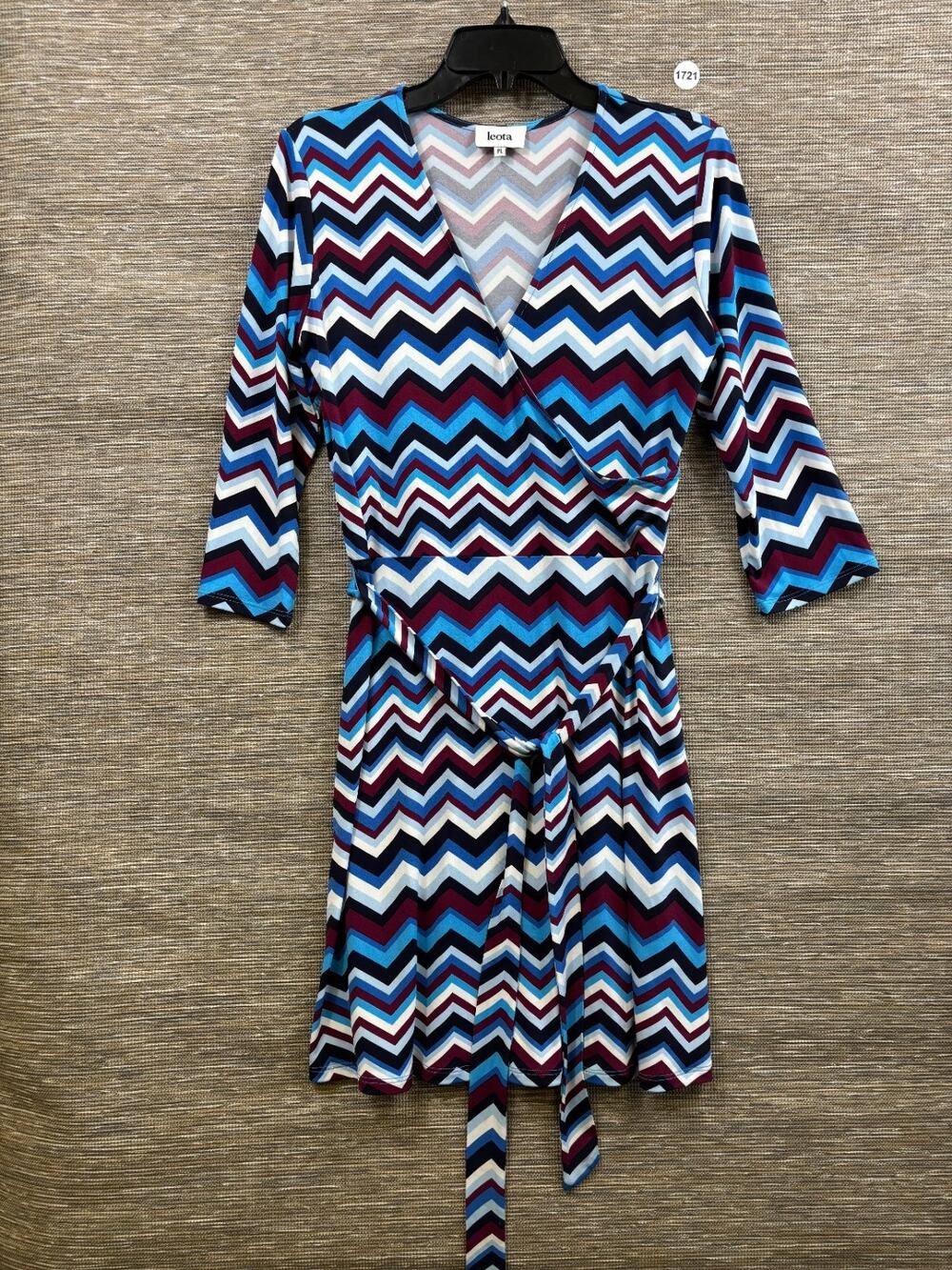 Leota Knit Wrap Dress Womens Size PL Navy Print 3/4 Sleeve Work Comfy Casual